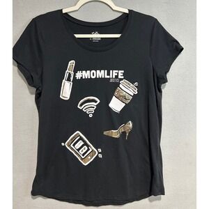 Justice Graphic T-Shirt Women Large Black #MOMLIFE Short Sleeve Cotton Blend mom